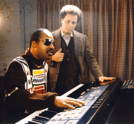 Kurzweil Music Systems Ray Kurzweil with Stevie Wonder playing Kurzweil 250 in 1985