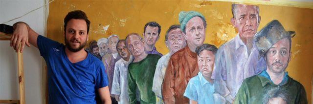 Artista sírio retrata líderes mundiais como refugiados
