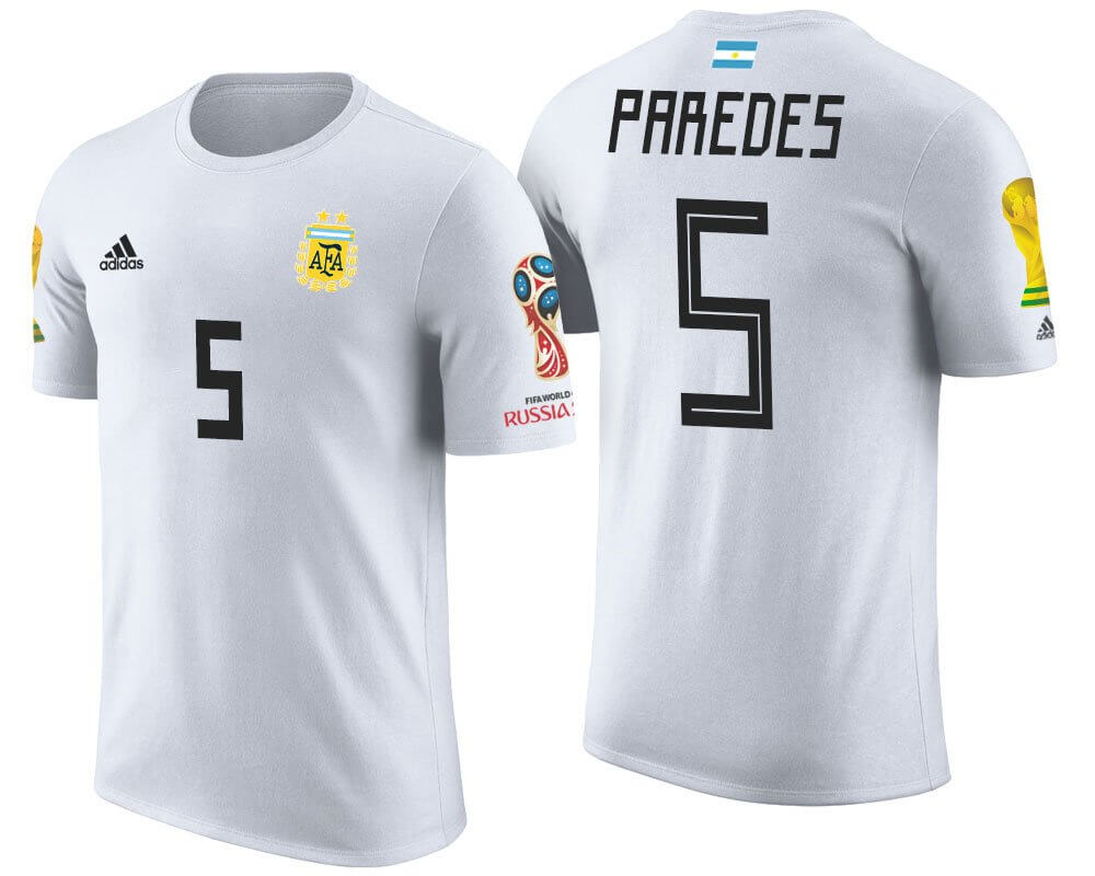argentina leandro paredes 2018 world cup trophy white t shirt
