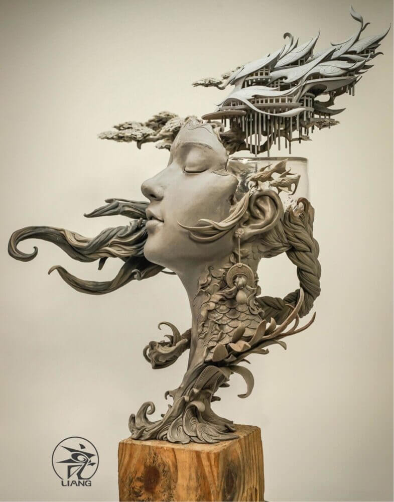 Incríveis esculturas dão toque surreal à cabeça de mulheres