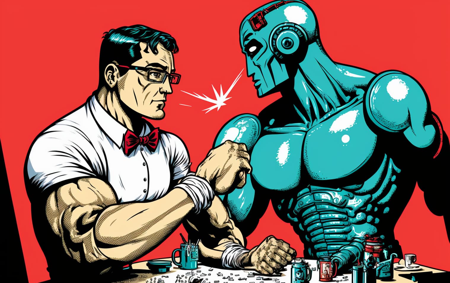 wbrenner man creative nerd arm wrestling with a robot pop art v c8d7d743 0e97 45f7 a1dd 4d8dd12c59c7