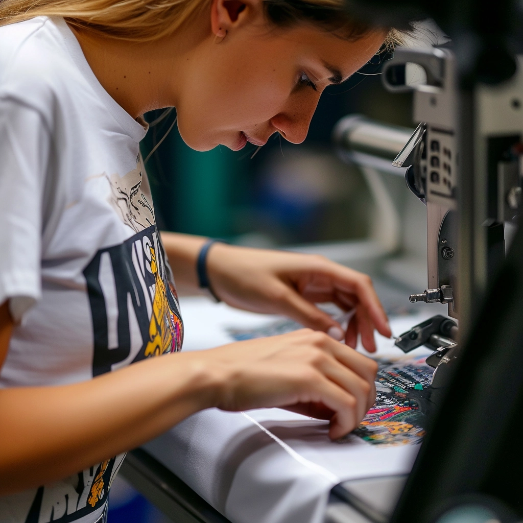 Woman using embroidery machine for textile design in workshop. Melhores Modelos de Negócios Online