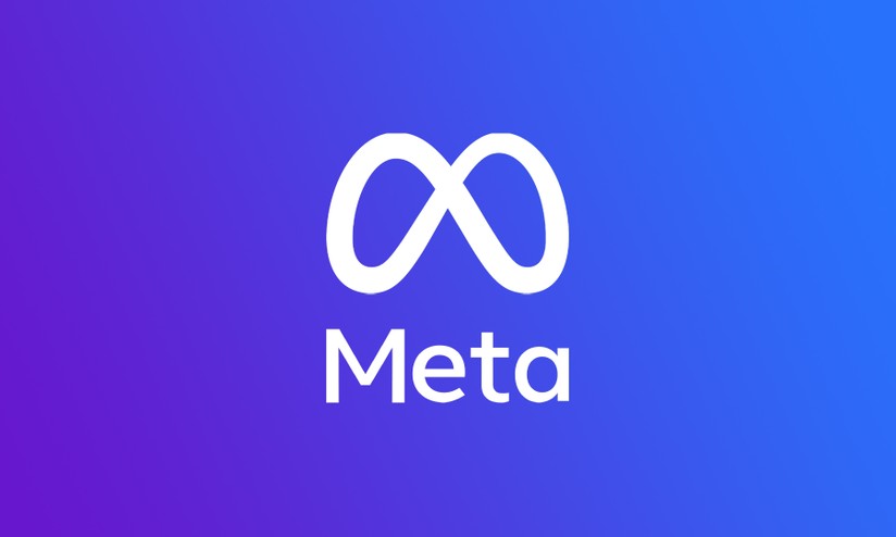 Meta company logo with infinity symbol on blue gradient background.
