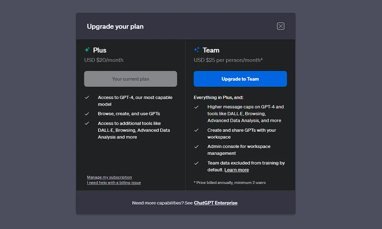 ChatGPT Team subscription plan