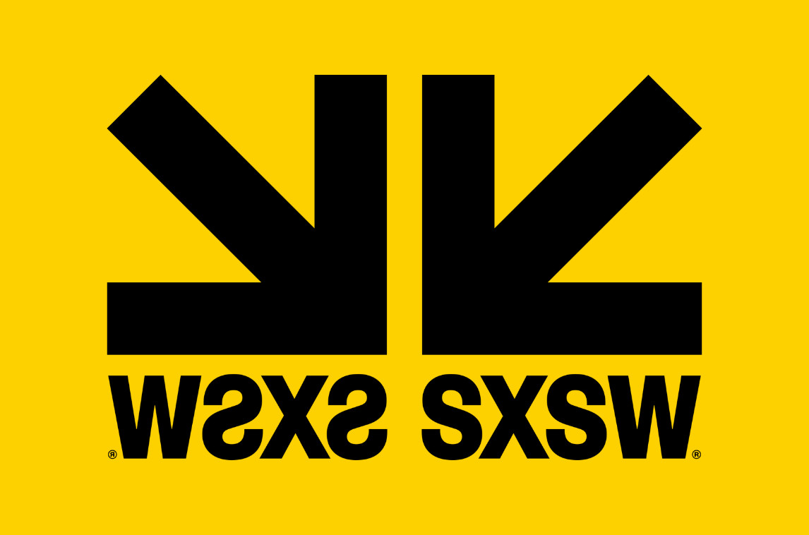 Yellow background logo with bold black letters and shapes, SXSW event emblem