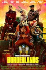Borderlands movie poster featuring main characters in action poses with dystopian backdrop