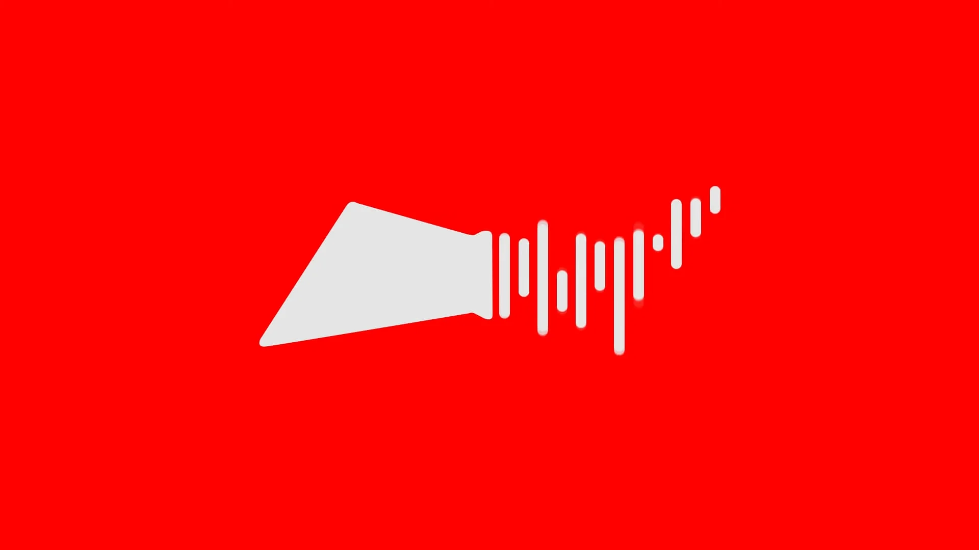 White megaphone icon with sound waves on red background