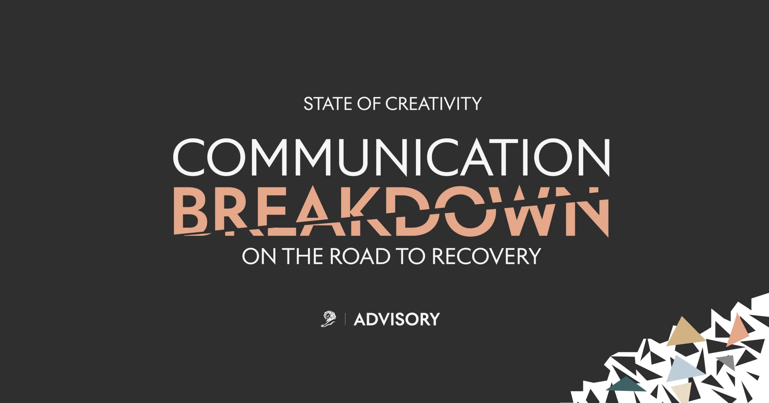 Graphical presentation highlighting communication breakdown and recovery in a creative state with advisory text and geometric shapes.