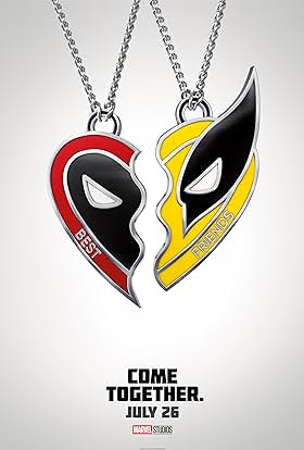 Split superhero mask pendants with text 'best friends' against a white background, promoting togetherness with date July 26.