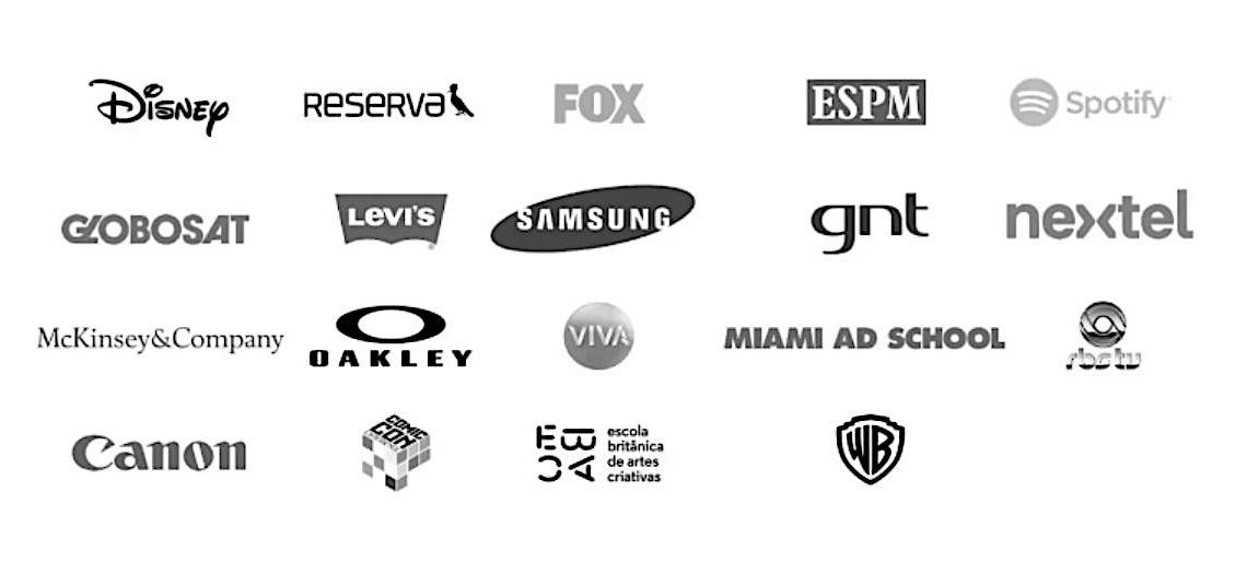 Collage of various company logos including media, apparel, technology, and education brands.